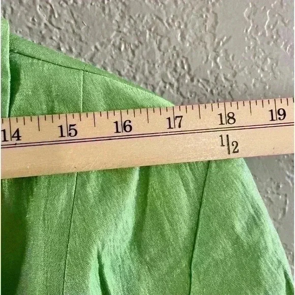 Tan Jay Jacket Lime Green Metallic Collared 3/4 Sleeve Buttons Lined Size 14 - Picture 8 of 9
